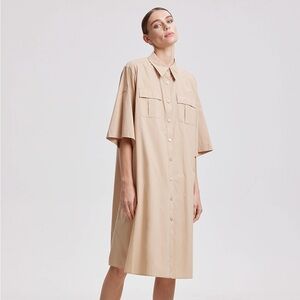 LATTELIER Tailored Shirt Dress Light Khaki Size Medium